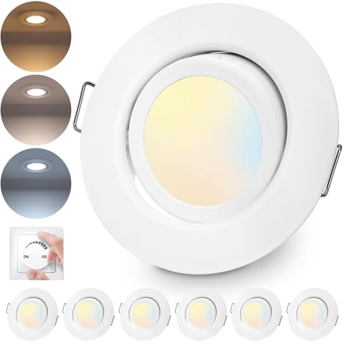 cloksh LED Einbaustrahler 230V Dimmbar Weiß LED Spots 6W IP44Einbauleuchten Schwenkbar Deckenspots,Warmweiß Neutralweiß Kaltweiß deckenleuchte für Badezimmer Küche Wohnzimmer,6er Set von cloksh