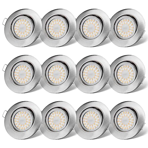 LED Einbaustrahler 230V Flach Dimmbar LED Spots 6W IP44 Bad Einbauleuchten Deckenspots Deckenstrahler,Warmweiß 3000K Schwenkbar Einbauspots für Badezimmer Küche Wohnzimmer,12er Set von cloksh