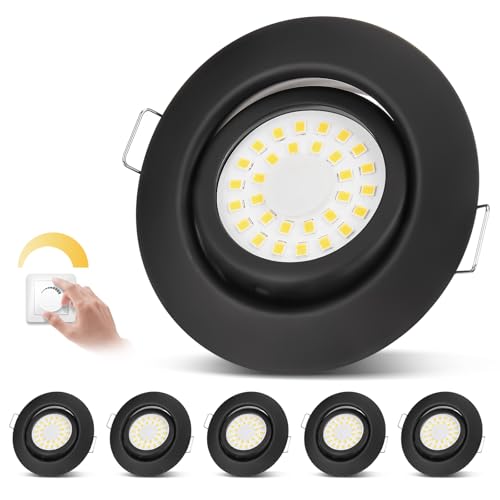 cloksh LED Einbaustrahler 230V Flach Dimmbar LED Spots 6W IP44 Bad Einbauleuchten Schwarz Deckenspots Deckenstrahler,Warmweiß 3000K Schwenkbar Einbauspots für Badezimmer Küche Wohnzimmer,6er Set von cloksh