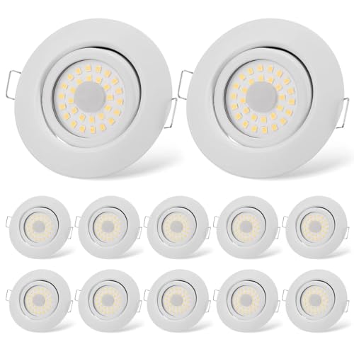 cloksh LED Einbaustrahler 230V Flach Dimmbar LED Spots 6W IP44 Bad Einbauleuchten Weiß Deckenspots Deckenstrahler,Warmweiß 3000K Schwenkbar Einbauspots für Badezimmer Küche Wohnzimmer,12er Set von cloksh