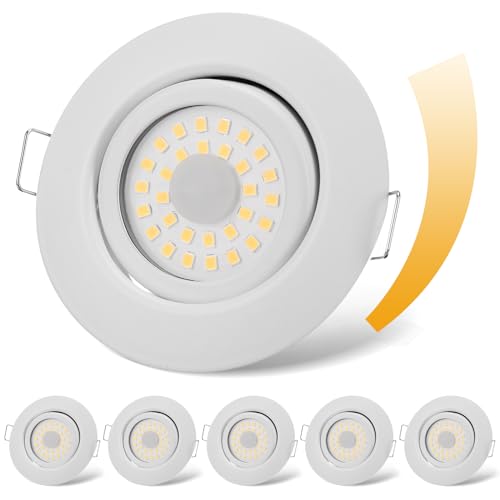 cloksh LED Einbaustrahler 230V Flach Dimmbar LED Spots 6W IP44 Bad Einbauleuchten Weiß Deckenspots Deckenstrahler,Warmweiß 3000K Schwenkbar Einbauspots für Badezimmer Küche Wohnzimmer,6er Set von cloksh