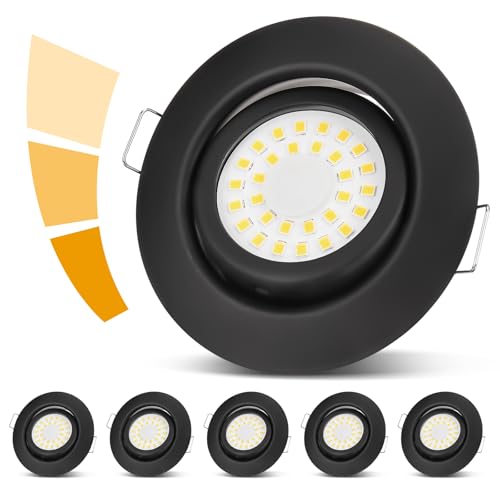 cloksh LED Einbaustrahler 230V Flach Dimmbar Schwarz LED Spots 3 stufe Dimmbar 6W IP44 Bad Einbauleuchten Deckenspots,Warmweiß 3000K Schwenkbar Einbauspots für Badezimmer Küche Wohnzimmer,6er Set von cloksh
