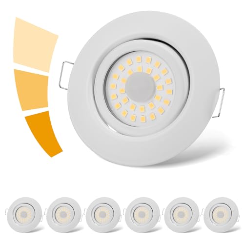 cloksh LED Einbaustrahler 230V Flach Dimmbar Weiß LED Spots 3 stufe Dimmbar 6W IP44 Bad Einbauleuchten Deckenspots,Warmweiß 3000K Schwenkbar Einbauspots für Badezimmer Küche Wohnzimmer,6er Set von cloksh