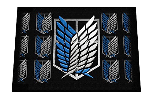 clothinx AOT Scouting Legion 2-Farb Variante Anime, Manga Design mit Titan Aufklärungstrupp Schwingen Wappen-Schild| 60cm x 40cm x 0,5cm Fussmatte mit Aufdruck von clothinx