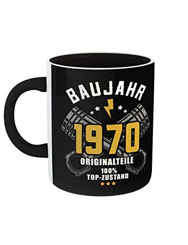 clothinx Kaffeetasse mit Aufdruck und Schwarzem Henkel zum Geburtstag Originalteile Top-Zustand Jahrgang 1970 von clothinx