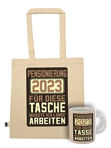 clothinx Pensionierung 2023 Tasche und Tasse mit Spruch ideal Für Die Verabschiedung Pension Und Rente (Pensionierung 2023 Tasche + Tassenbundle) von clothinx