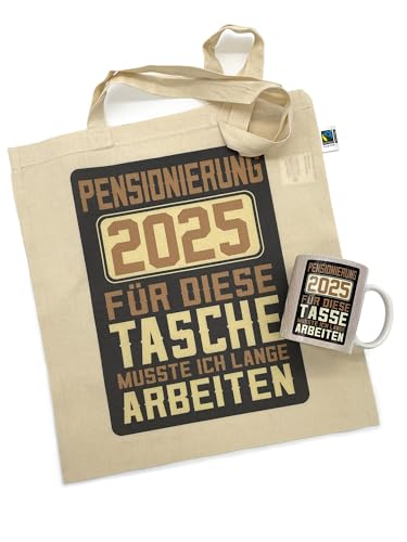 clothinx Pensionierung 2025 Tasche und Tasse mit Spruch ideal für die Verabschiedung Pension und Rente (Pensionierung 2025 Tasche + Tassenbundle) von clothinx