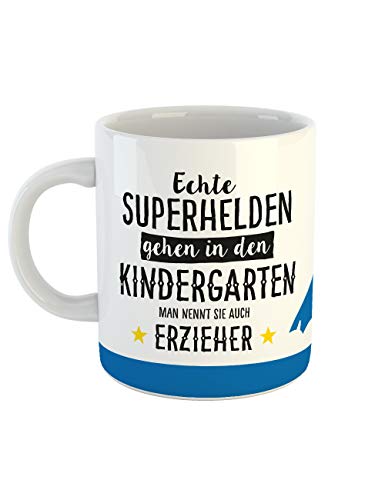 clothinx Tasse mit Spruch Erzieher Kindergarten - Echte Superhelden gehen in den Kindergarten man nennt sie auch Erzieher - Geschenk bester Erzieher - rundherum bedruckt von clothinx