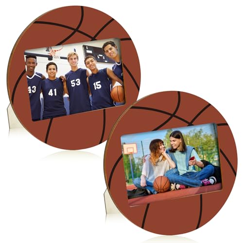 clothmile Basketball-Bilderrahmen, 10,2 x 15,2 cm, Sport-Thema, Holz-Bilderrahmen, Basketballbälle, Fotorahmen, horizontal vertikal, verwendet für Wanddekoration oder Tischdekoration, 2 Stück von clothmile