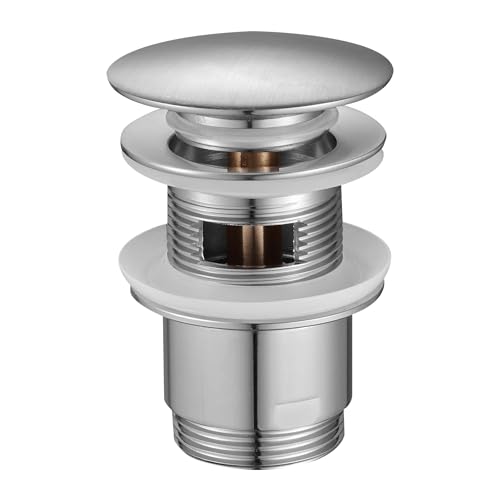 DURO CLICK-CLACK Ventil mit Messinghülse, Mühelose Funktionalität für das Waschbecken, Pop Up Ventil, Hochwertiges Messing und Minimalistisches Design, mit Überlauf, Rund, Groß, Gebürsteter Stahl DURO CLICK-CLACK Ventil mit Messinghülse, Mühelose Funktionalität für das Waschbecken, Pop Up Ventil, Hochwertiges Messing und Minimalistisches Design, mit Überlauf, Rund, Groß, Gebürsteter Stahl von cluro