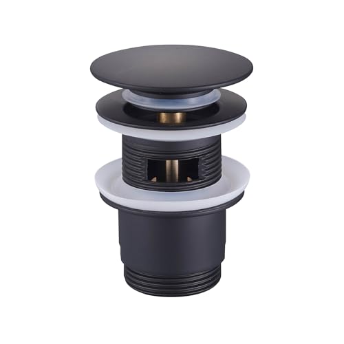DURO CLICK-CLACK Ventil mit Messinghülse, Mühelose Funktionalität für das Waschbecken, Pop Up Ventil, Hochwertiges Messing und Minimalistisches Design, mit Überlauf, Rund, Groß, Schwarz DURO CLICK-CLACK Ventil mit Messinghülse, Mühelose Funktionalität für das Waschbecken, Pop Up Ventil, Hochwertiges Messing und Minimalistisches Design, mit Überlauf, Rund, Groß, Schwarz von cluro