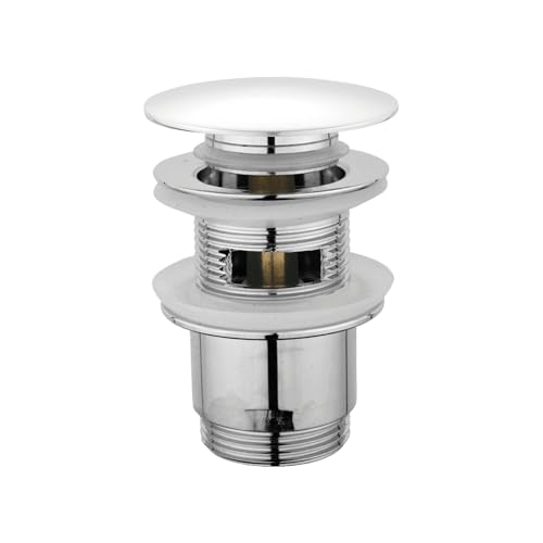 DURO CLICK-CLACK Ventil mit Messinghülse, Mühelose Funktionalität für das Waschbecken, Pop Up Ventil, Hochwertiges Messing und Minimalistisches Design, mit Überlauf, Rund, Groß, Weiß/Chrom DURO CLICK-CLACK Ventil mit Messinghülse, Mühelose Funktionalität für das Waschbecken, Pop Up Ventil, Hochwertiges Messing und Minimalistisches Design, mit Überlauf, Rund, Groß, Weiß/Chrom von cluro