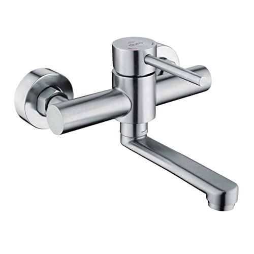 DURO Waschtischarmatur Acero, aus Gebürstetem Edelstahl ohne Stopfen, Wassersparend, Einhebel-Zweiloch-Wandbatterie mit 15 cm Auslauf, Durchflussklasse A, Geräuschklasse II DURO Waschtischarmatur Acero, aus Gebürstetem Edelstahl ohne Stopfen, Wassersparend, Einhebel-Zweiloch-Wandbatterie mit 15 cm Auslauf, Durchflussklasse A, Geräuschklasse II von cluro