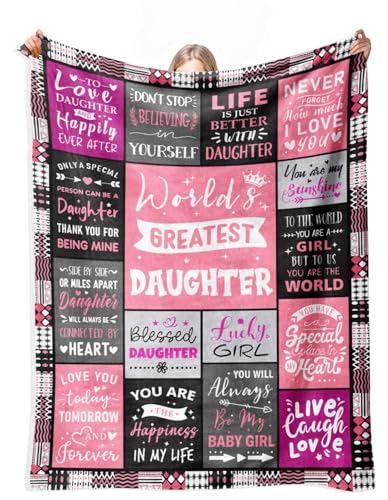 cnnouart Decke mit Aufschrift "Daughter Gifts from Mom Dad - to My Daughter", Happy Birthday Geschenke für Tochter, Erwachsene, Überwurfdecke (130 x 150 cm) von cnnouart