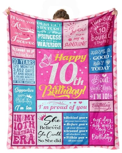cnnouart Geburtstagsgeschenkdecke für 10-jährige Mädchen, 10-jährige Geburtstagsdecke, Dekoration zum 10. Geburtstag (100 x 130 cm) von cnnouart