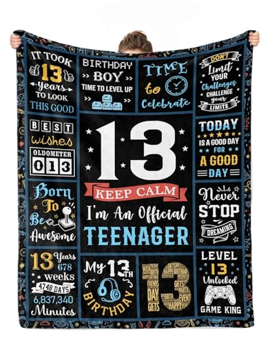 cnnouart Geburtstagsgeschenke für 13-jährige Jungen, lustige Decke zum 13. Geburtstag, 13 Jahre alte Jungen, Geburtstagsdekoration (130 x 180 cm) von cnnouart