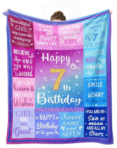 cnnouart Geburtstagsgeschenke für Mädchen zum 7. Geburtstag, 7. Geburtstag, Geschenk für Mädchen, Decke für Tochter, Enkelin, 130 x 150 cm von cnnouart