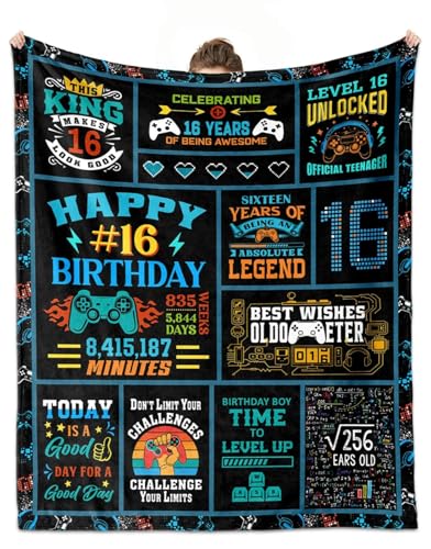 cnnouart Geschenk zum 16. Geburtstag für Jungen, Geburtstagsgeschenk für 16 Jahre, 16 Geburtstagsdekorationen für Jungen, Decke (150 x 200 cm) von cnnouart