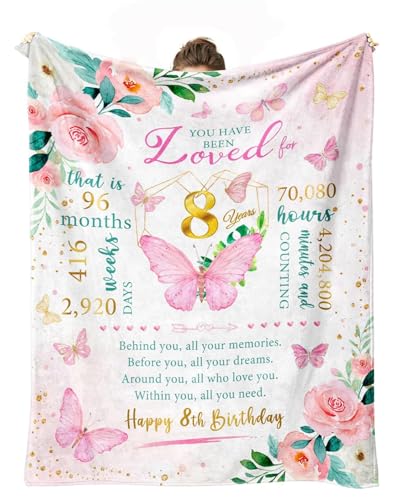 cnnouart Geschenke für 8-jährige Mädchen, Geschenk zum 8. Geburtstag, Geschenke für 8 Jahre, doppelstellige Geburtstagsdekoration, Überwurfdecke (130 x 180 cm) von cnnouart