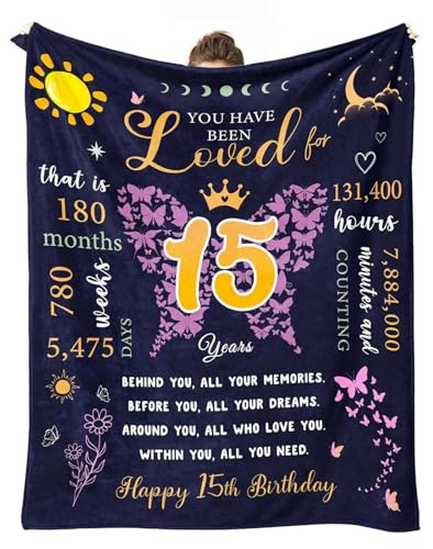 cnnouart Kuschelige Decke für 15-jährige Mädchen, Geschenk zum 15. Geburtstag für Teenager-Mädchen, einzigartiges Geburtstagsgeschenk für Teenager (130 x 180 cm) von cnnouart
