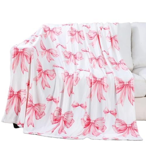 cnnouart Überwurfdecke mit rosa Schleife, adrette Decke, Kokette, Flanell, weich, niedlich, für Valentinstag, Zuhause, Bett, Sofa, Couch, Stuhl (150 x 200 cm) von cnnouart