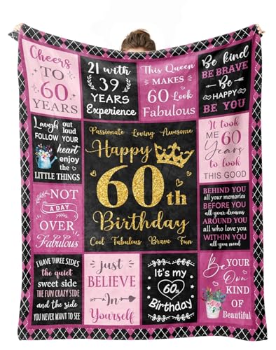 cnnouart Überwurfdecke zum 60. Geburtstag, Geschenke für 60-jährige Frauen, Geschenkideen zum 60. Geburtstag für Mutter, Oma (100 x 130 cm) von cnnouart