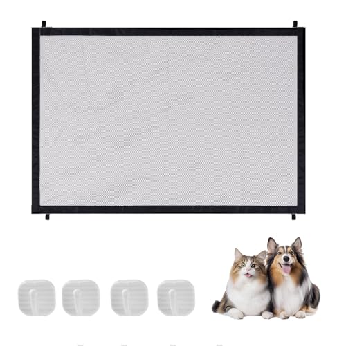 Absperrgitter 110 × 72 cm Hund Hunde Türschutzgitter Treppenschutzgitter Ohne Bohren mit 4 Klebehaken Treppenschutzgitter ausziehbar für Treppen, Türen, Kindersicherung Treppe, passend von coalwop