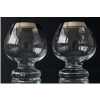 Cognac Gläser, Silberrand, 2Er Set/1960Er Jahre Schnüffel Ballon Gläser von cobaltblau2013