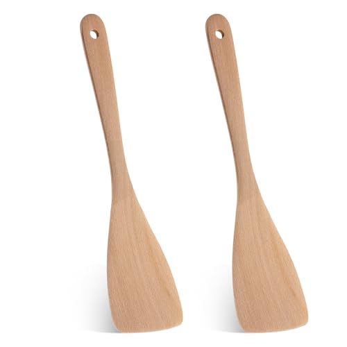 Cobee 2 Stück Spachtel Pfannenwender Holz, 33cm Langem Griff Holzspatel Zum Kochen Kochlöffel Holz Große Holzspatel Holzwender Wender Holzschaber Küchenspatel Mit Langem Griff Für Wok Pfanne von Cobee