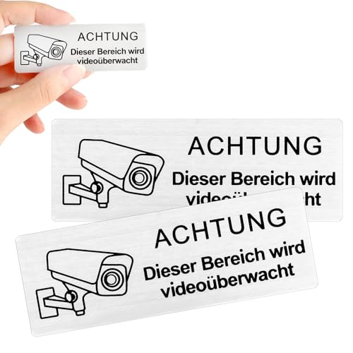 cobee 2 Stück Schild Videoüberwachung, 8.5x3 Cm Selbstklebend Aluminium Schild Warnschild Achtung Videoüberwachung Schild Klein Aufkleber Videoüberwachung Achtung Privatgrundstück von Cobee