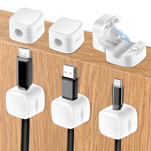 cobee 6 Stück Kabel Organizer, Kabelmanagement Magnetische Schreibtisch Kabelhalter Kabelclips Verstellbare Selbstklebender Kabelorganizer für Schreibtisch Nachttisch Ladekabeln(Weiß) von Cobee