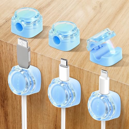 cobee 6 Stück Kabelhalter Magnetisch, Kabelhalter Kabelclips Kabel Selbstklebend Kabel Organizer Schreibtisch Kabelmanagement Organizer Schreibtisch für Schreibtisch Nachttisch Ladekabeln (Blau) von Cobee