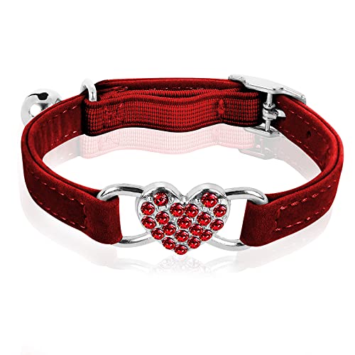 cobee Bling Heart Katzenhalsband mit Glocke, verstellbares Kätzchenhalsband mit Sicherheitsgurt, Strass Haustierhalsband für kleine Katzen und Hunde (Rot) von cobee