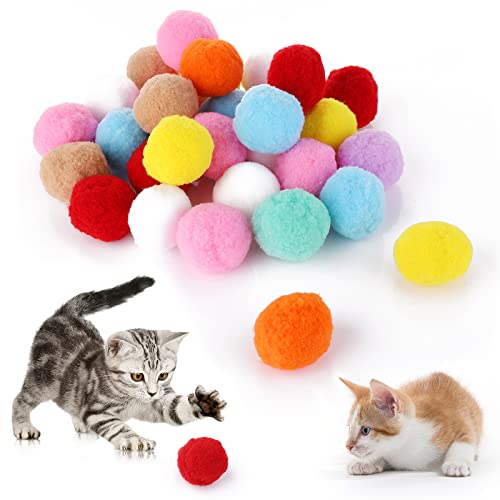 cobee Große Katzenspielzeugbälle, 30 Stück 4 cm Weiche Katzenbälle Kätzchen Pom Poms Ball Indoor Katzen Interaktives Ballspielspielzeug Plüschspielzeugbälle für Kätzchen Training und Spielen von cobee