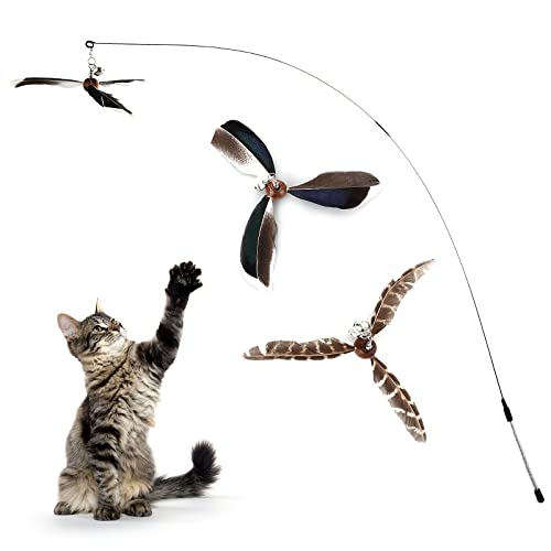 Cobee Katzenspielzeug, Interaktives Katzenspielzeug mit 2 Federn Nachfüllungen Katzenfeder Propeller Zauberstab Spielzeug mit Glocke Katzenfeder Spielzeug Ersatznachfüllungen Indoor Katzenschnu Cobee Katzenspielzeug, Interaktives Katzenspielzeug mit 2 Federn Nachfüllungen Katzenfeder Propeller Zauberstab Spielzeug mit Glocke Katzenfeder Spielzeug Ersatznachfüllungen Indoor Katzenschnu von Cobee