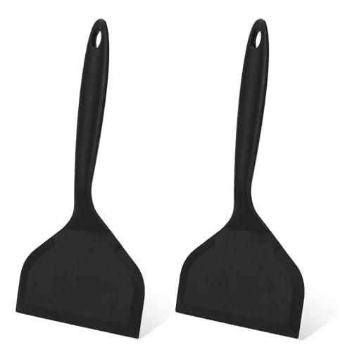 cobee Pfannenwender Silikon, 2 Stück Silicone Spatula Schwarz hitzebeständiger antihaftbeschichteter flexibler Küchen Silikonwender Nahtloses Design Kochspatel Für Kochen Backen Eierdrehen Burger von Cobee