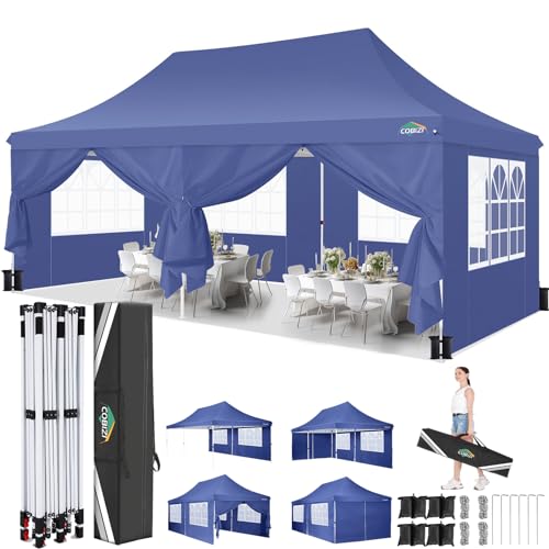 3x6m Pavillon, COBIZI Faltpavillon 3x6 Wasserdicht Stabil mit 6 Seitenteilen,Upgrade-Hochdach und Tragetasche, Gartenpavillon Partyzelt für Garten, Party, Festival, Hochzeit, UV50+ von cobizi