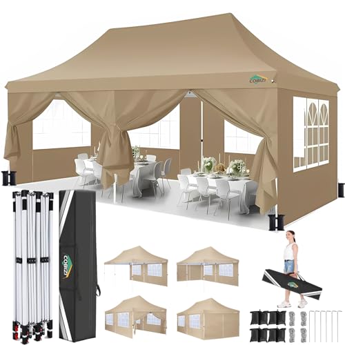 3x6m Pavillon, COBIZI Faltpavillon 3x6 Wasserdicht Stabil mit 6 Seitenteilen,Upgrade-Hochdach und Tragetasche, Gartenpavillon Partyzelt für Garten, Party, Festival, Hochzeit, UV50+ von cobizi