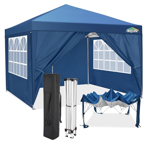 COBIZI Pavillon 3x3 Wasserdicht Stabil Winterfest Partyzelt 3x3 mit 4 Seitenteilen Pop Up Faltpavillon UV Schutz 50+ Gartenpavillon Pavillon Faltbar 3x3m mit 8X Heringe und 4X Windseil, Blau von cobizi