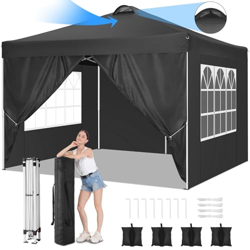 COBIZI Pavillon 3x3, UV-Schutz 50+ Faltpavillon 3x3 Wasserdicht Stabil Winterfest mit 4 Seitenteilen und 4 Sandsäcke,Pop up Pavillion Klappbar 3x3m Pavillon für Camping,Strand,Familientreffen(Schwarz) von COBIZI