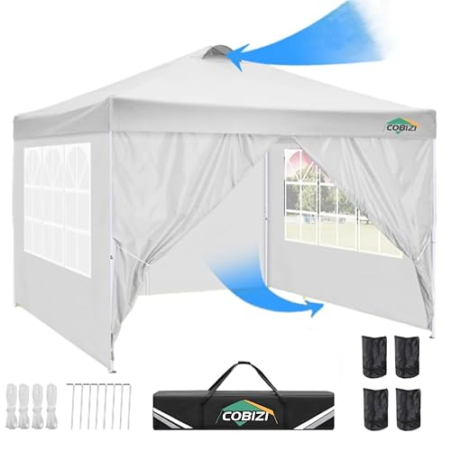 COBIZI Pavillon 3x3, UV-Schutz 50+ Faltpavillon 3x3 Wasserdicht Stabil Winterfest mit 4 Seitenteilen und 4 Sandsäcke,Pop up Pavillion Klappbar 3x3m Pavillon für Camping,Strand,Familientreffen(Weiß) von cobizi