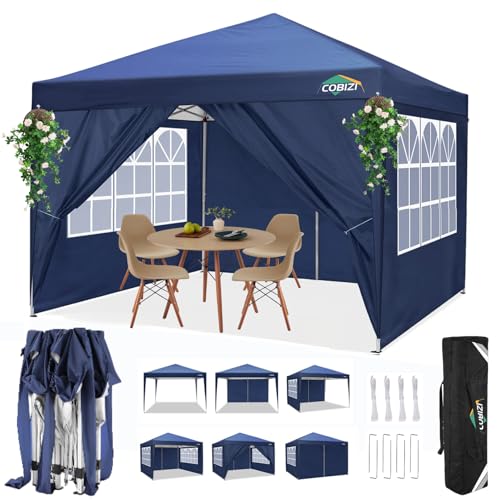 COBIZI Faltpavillon 3x3, Pavillon 3x3 Wasserdicht Stabil Winterfest mit|8X Heringe|4X Windseil|UV-Schutz 50+|Hoch Dichte Plane|Party Zelt Pavillon 3x3 Faltbar mit 4 Seitenwnden& Tasche(Navy Blau) von cobizi