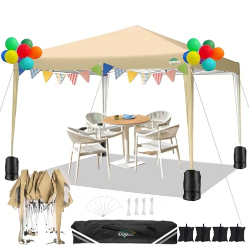 COBIZI Pavillon 3x3m Wasserdicht Pop Up Pavillon 3x3 faltbar Faltpavillon Gartenpavillon Partyzelt Faltzelt 3x3 höhenverstellbar Bierzelt mit 4 Sandsack（Khaki von cobizi