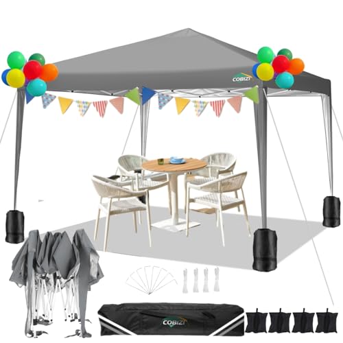 COBIZI Pavillon 3x3m Wasserdicht Pop Up Pavillon 3x3 faltbar Faltpavillon Gartenpavillon Partyzelt Faltzelt 3x3 höhenverstellbar Bierzelt mit 4 Sandsack（Grau von cobizi