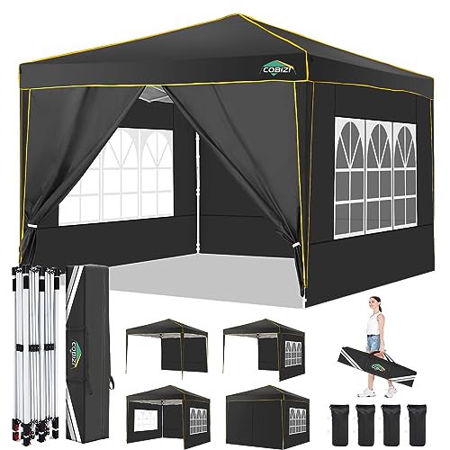 COBIZI Faltpavillon 3x3m Pavillon 3x3 Wasserdicht Stabil Winterfest mit 4 Seitenwände 2.0 Pop Up Pavillon UV-Schutz 50+ Partyzelt Gartenpavillon für Strand Hochzeit Camping(Schwarz) von cobizi