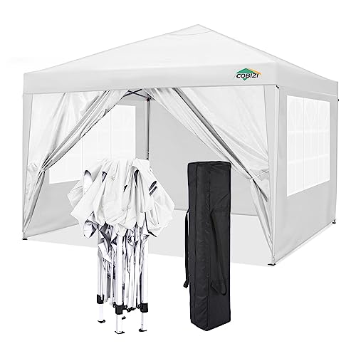 COBIZI Faltpavillon 3x3 Wasserdicht Stabil Pop Up Pavillon Faltbar 3x3 mit 4 Seitenwnden | Wasserdicht | UV-Schutz 50+ | Gartenpavillon Partyzelt für Garten Party Markt Picknick | inkl. Tasche(Weiß) von cobizi