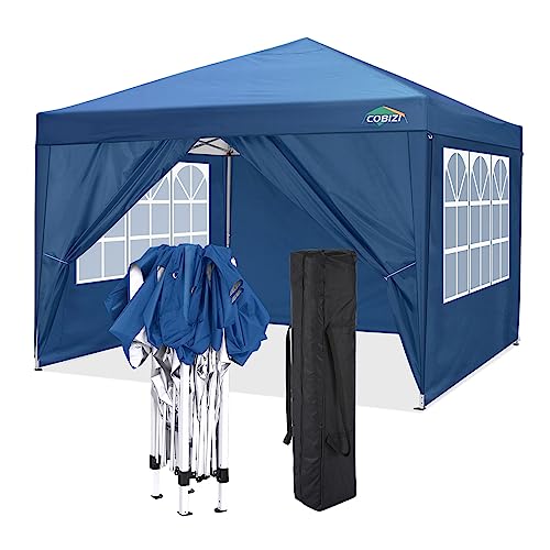 COBIZI Pavillon 3x3, Faltpavillon 3x3 Wasserdicht Stabil Winterfest|8X Heringe|4X Windseil|UV-Schutz 50+|Hoch Dichte Plane|Pop up Pavillon Klappbar 3x3m Zelt 3x3 Partyzelt(Blau) von cobizi