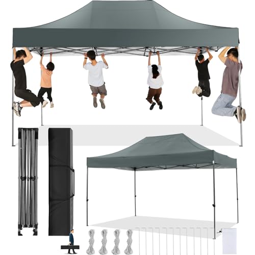 COBIZI Faltpavillon 3x4,5 Wasserdicht Stabil Winterfest ohne Seitenwand,Pop Up Pavillon Partyzelt,Sonnenschutz Gartenpavillon,Pavillon Faltbar mit Handtasche(3 mal 4,5m Grau) von COBIZI