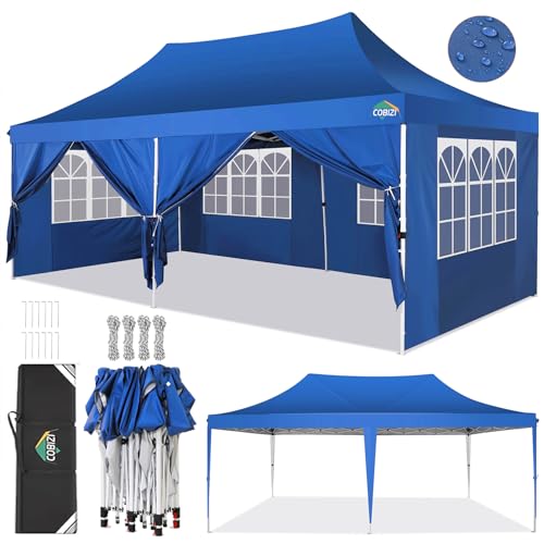 COBIZI Faltpavillon 3x6, Pavillon 3x6 Wasserdicht Stabil Winterfest Partyzelt, Sofort aufklappbare Vordächer Gartenzelt mit 6 Seitenteilen, Hellblau von cobizi