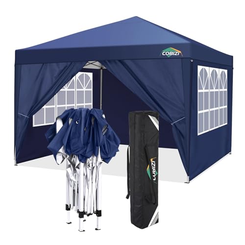 COBIZI Pavillon 3x3, Faltpavillon 3x3 Wasserdicht Stabil Winterfest|8X Heringe|4X Windseil|UV-Schutz 50+|Hoch Dichte Plane|Pop up Pavillon Klappbar 3x3m Zelt 3x3 Partyzelt(Navy Blau) von cobizi